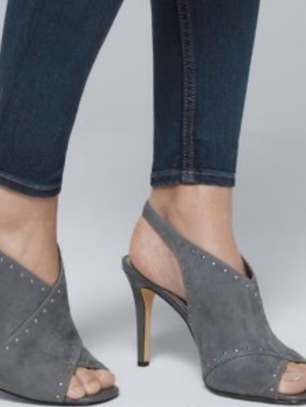 White House Black Market Gray Suede Studded Heels | Size 8